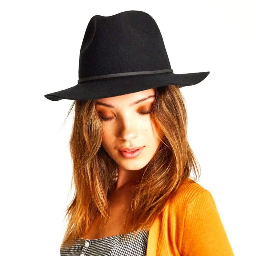 BRIXTON Wesley Fedora Hat Wool Felt Black XS NWT